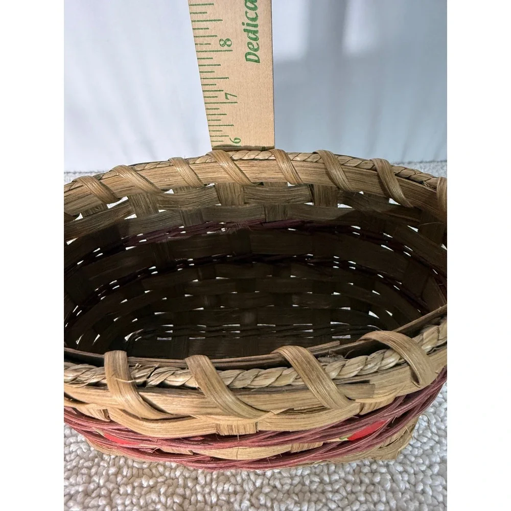 Vintage Woven Wicker Strawberry‎ Basket Oval Hand Painted Cottagecore Decor